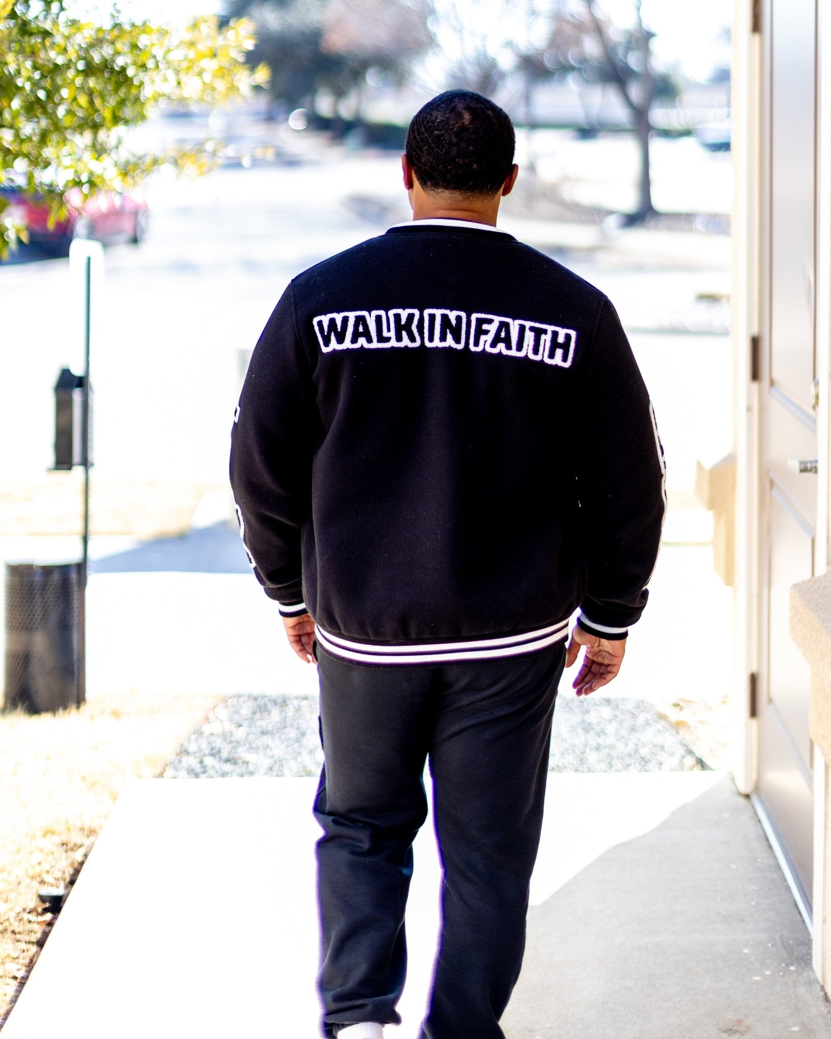Black Believer Varsity Unisex Jacket - Walk In Faith Clothing