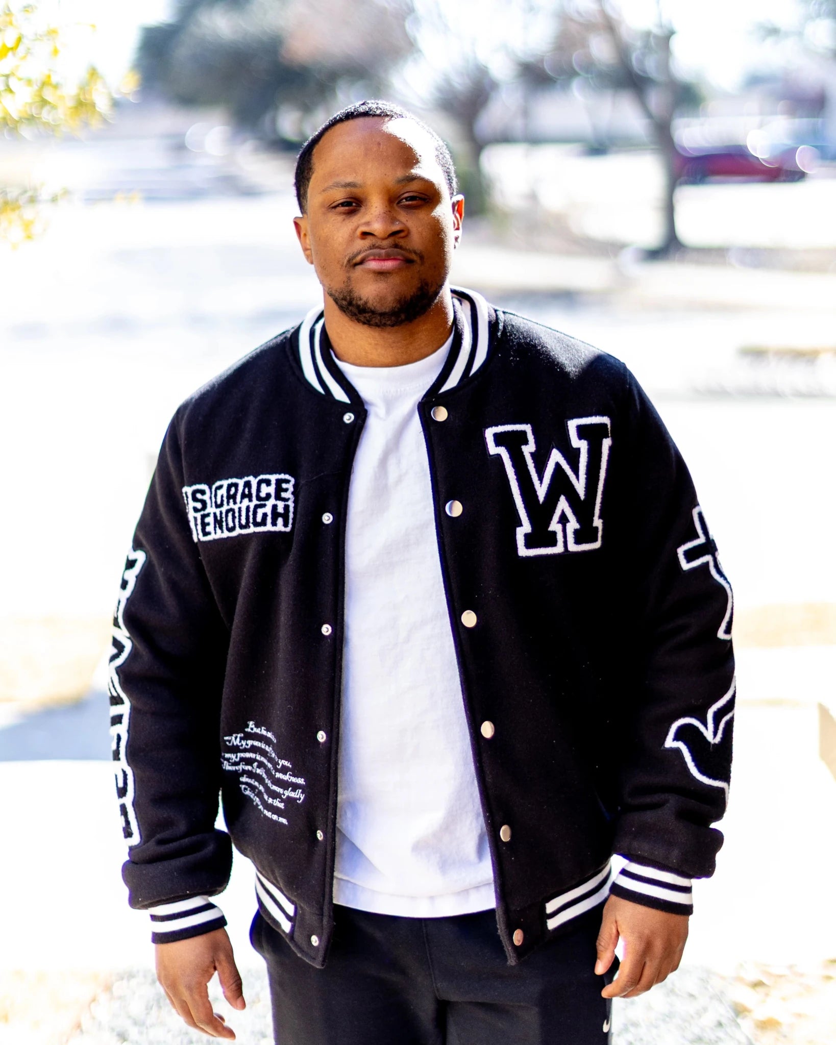 Black Believer Varsity Unisex Jacket - Walk In Faith Clothing