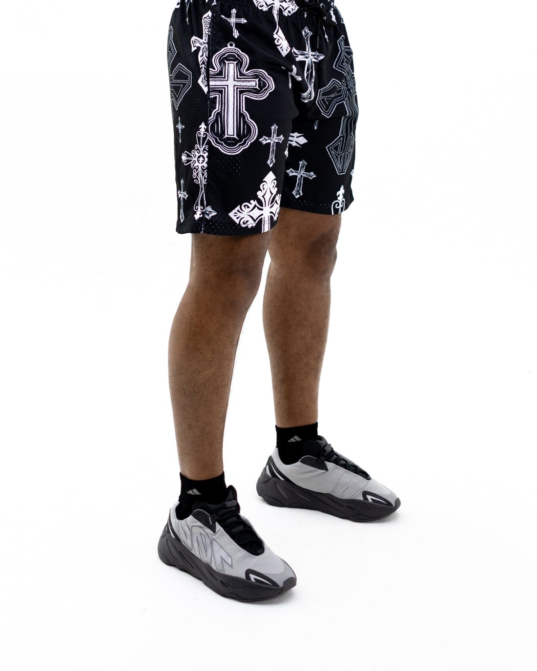Black Covered In Crosses Unisex Shorts - Walk In Faith Clothing