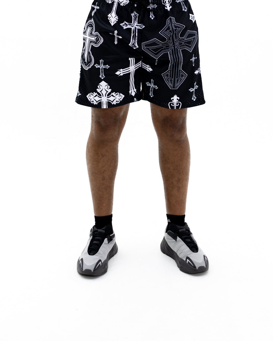 Black Covered In Crosses Unisex Shorts - Walk In Faith Clothing