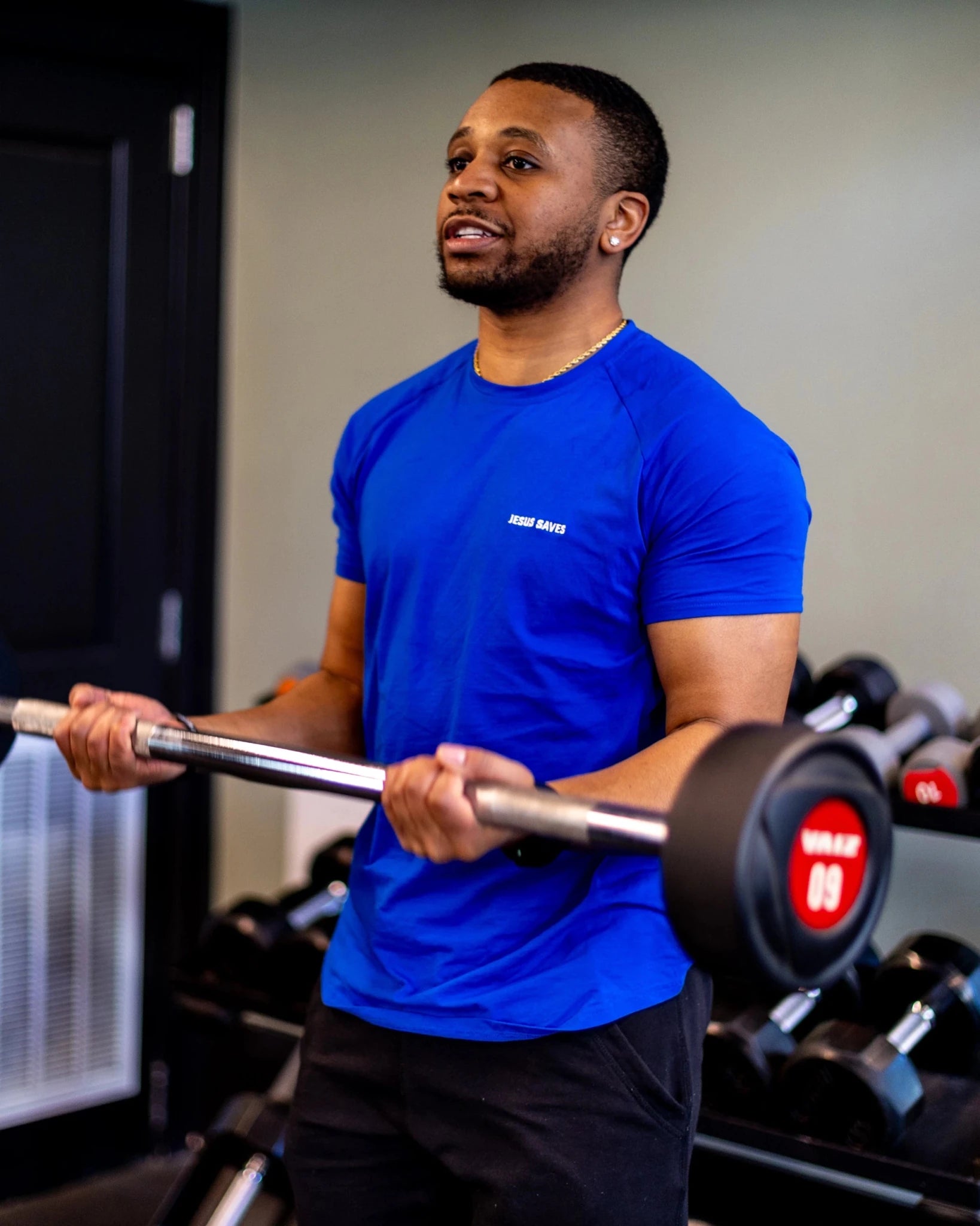 Blue Jesus Saves Active T-Shirt - Walk In Faith Clothing