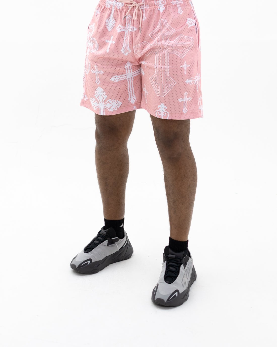 Pink Covered In Crosses Unisex Shorts - Walk In Faith Clothing
