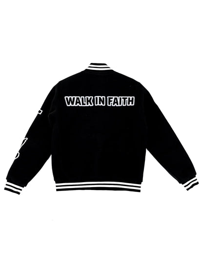 Black Believer Varsity Unisex Jacket - Walk In Faith Clothing