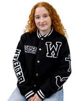 Black Believer Varsity Unisex Jacket - Walk In Faith Clothing