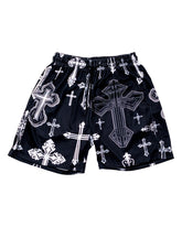 Black Covered In Crosses Unisex Shorts - Walk In Faith Clothing