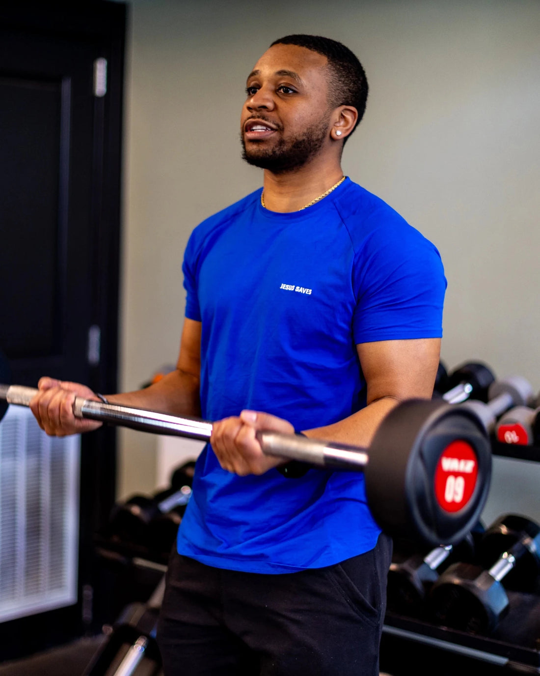 Blue Jesus Saves Active T-Shirt - Walk In Faith Clothing