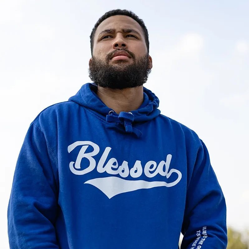 Blue &amp; White Blessed Unisex Hoodie - Walk In Faith Clothing