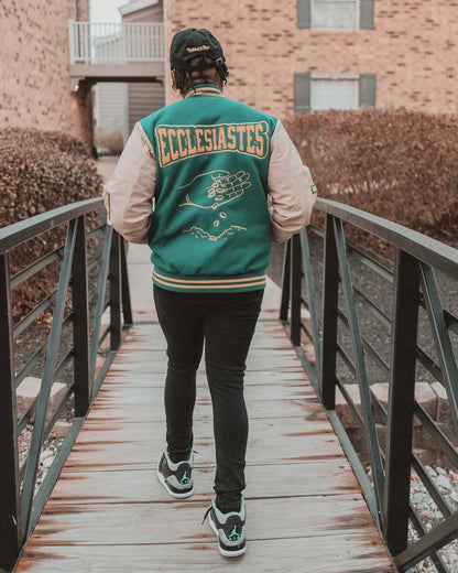 Green Ecclesiastes Varsity Unisex Jacket - Walk In Faith Clothing