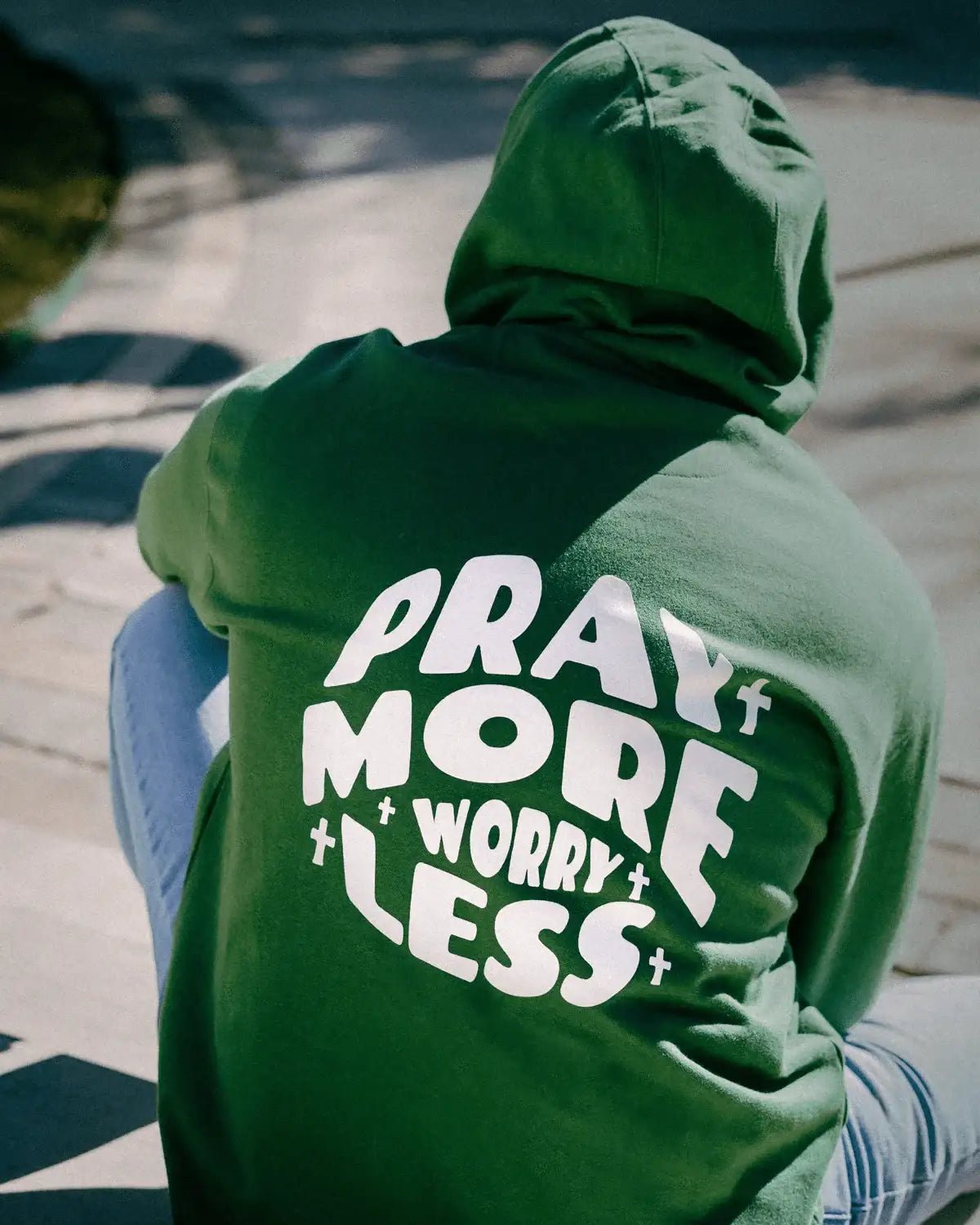 Green Pray More Worry Less Unisex Hoodie - Walk In Faith Clothing