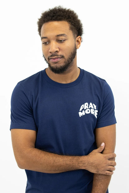 Navy Pray More Worry Less Unisex T-Shirt - Walk In Faith Clothing