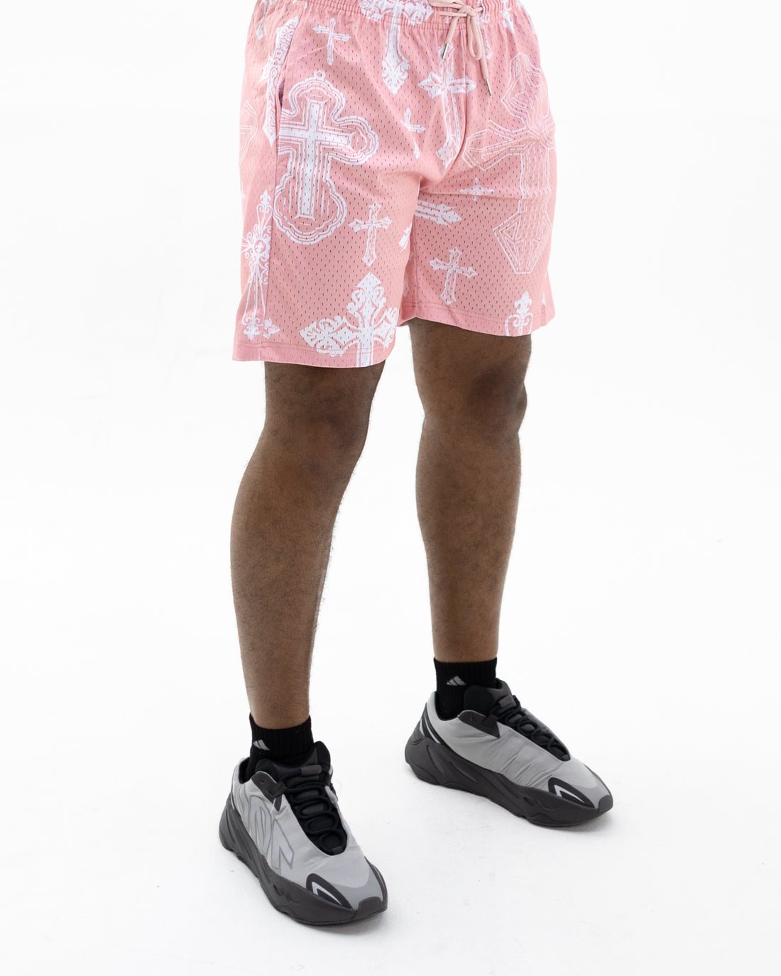 Pink Covered In Crosses Unisex Shorts - Walk In Faith Clothing