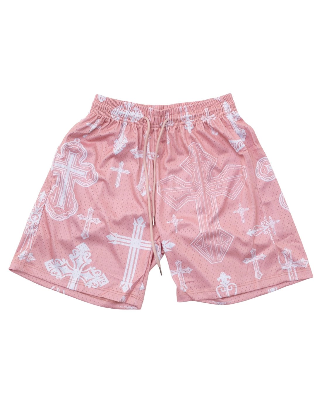 Pink Covered In Crosses Unisex Shorts - Walk In Faith Clothing
