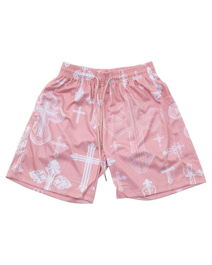 Pink Covered In Crosses Unisex Shorts - Walk In Faith Clothing