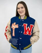 Pre Order Navy Grace Varsity Unisex Jacket - Walk In Faith Clothing